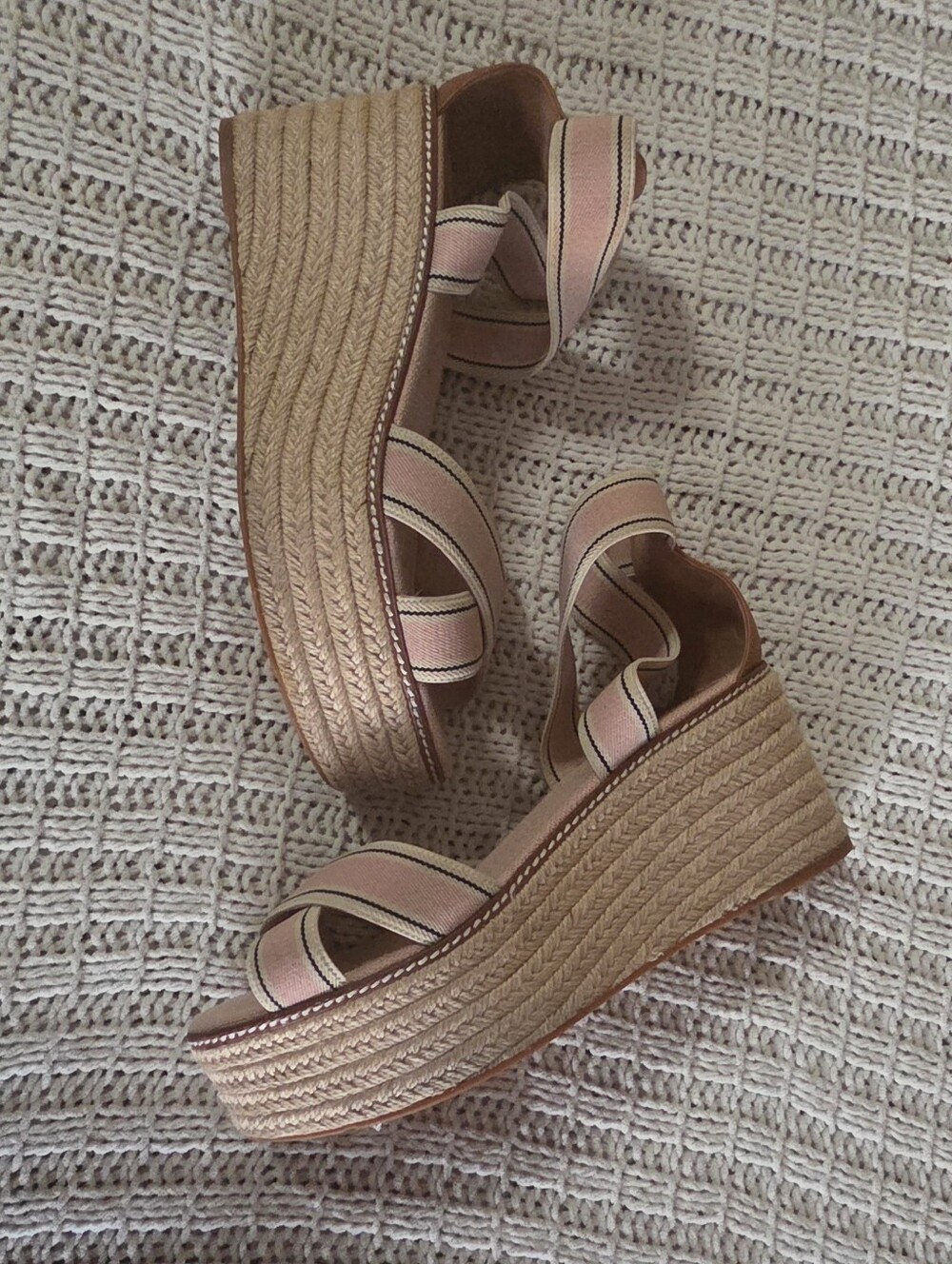 Tory Burch Frieda Pink Platform Espadrille Wedge Sandal Size 10.5
